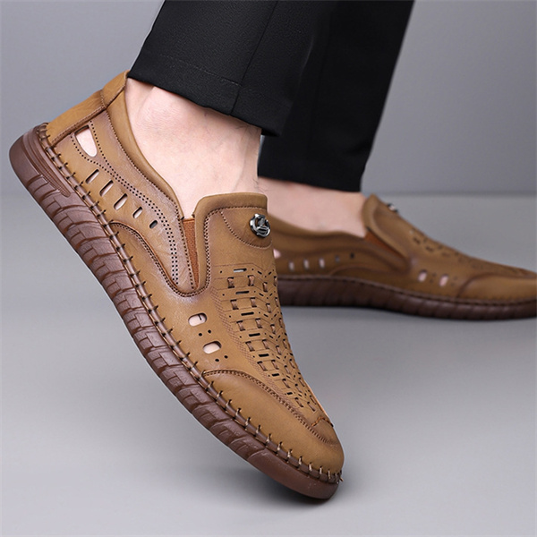 Men's genuine leather handmade non-slip soft sole casual sandals