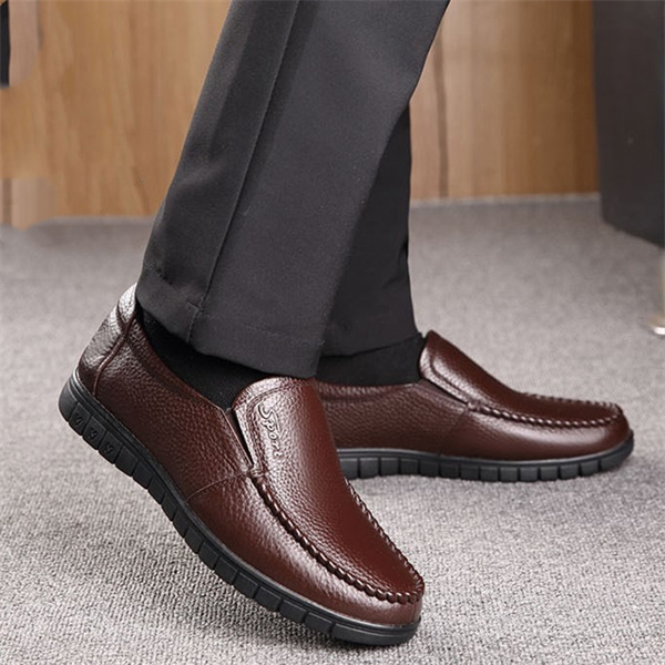 Men's genuine leather soft insole non-slip slip-on loafers-MENSZONES
