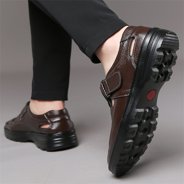 Men's outdoor casual genuine leather comfortable non-slip sandals-MENSZONES