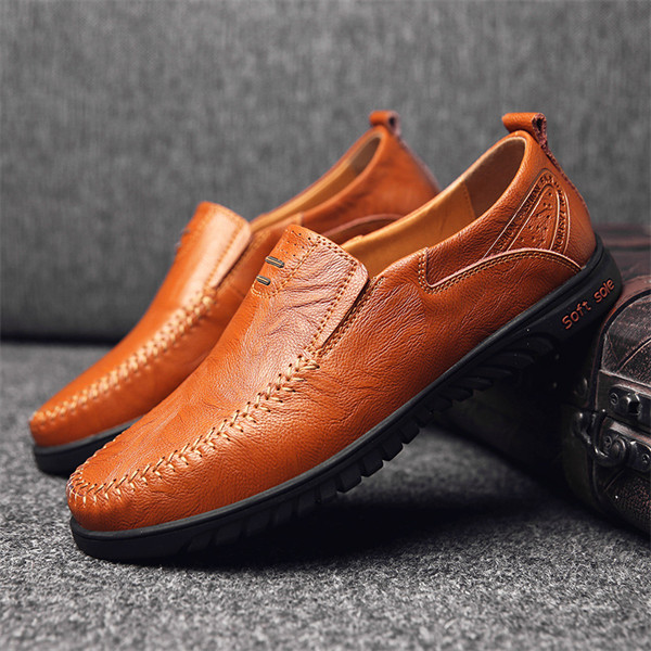 Mens Genuine Leather Soft Insole Casual Business Slip On Loafers