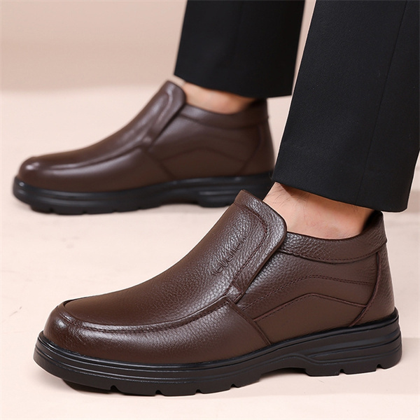 Men's Genuine Leather Waterproof Wool Lined Soft-Sole Loafers | Warm & Comfortable