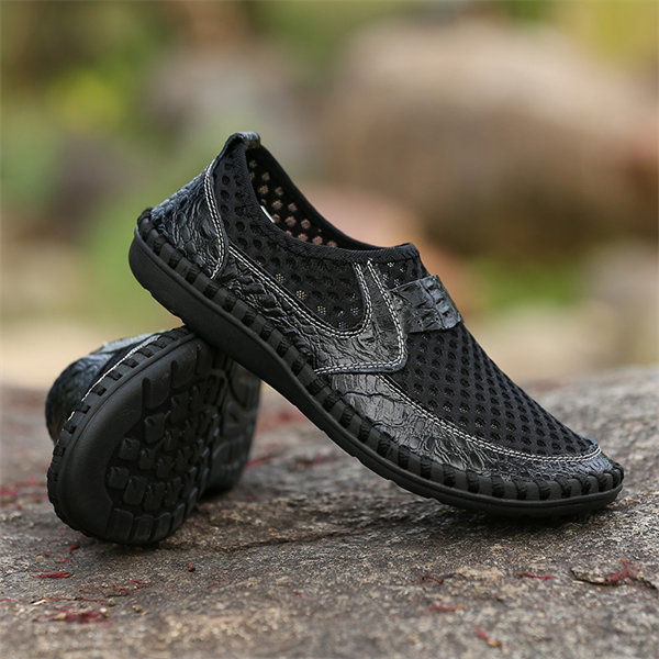 Mens Hand Stitching Breathable Honeycomb Slip-on Casual Shoes