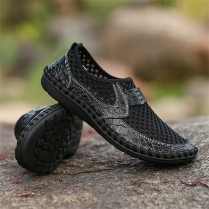 Mens Hand Stitching Breathable Honeycomb Slip-on Casual Shoes