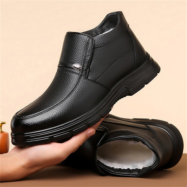Men's Genuine Leather Waterproof Wool Lined Soft-Sole Loafers | Warm & Comfortable