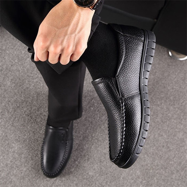Men's genuine leather soft insole non-slip slip-on loafers-MENSZONES