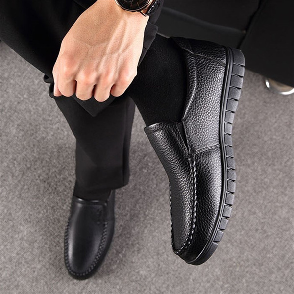 Men's genuine leather soft insole non-slip slip-on loafers-MENSZONES