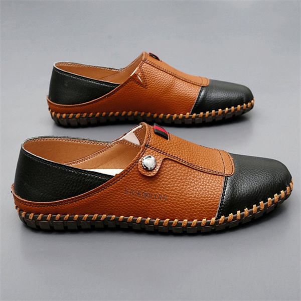 Men's Casual Leather Loafers – Slip-On Two-Tone Driving Shoes with Non-Slip Sole for Daily Wea