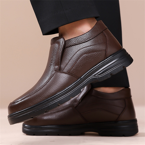 Men's Genuine Leather Waterproof Wool Lined Soft-Sole Loafers | Warm & Comfortable