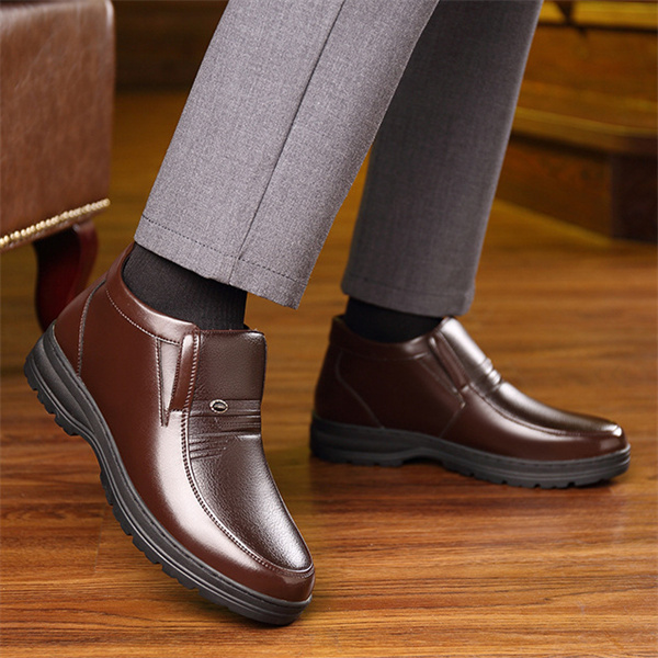 Men's leather soft sole wool lined casual loafers-MENSZONES