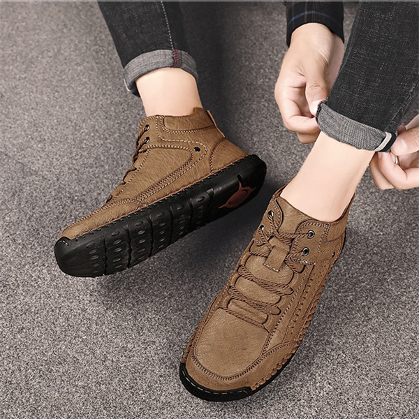 Men's genuine leather handmade non-slip waterproof soft sole casual shoes-MENSZONES