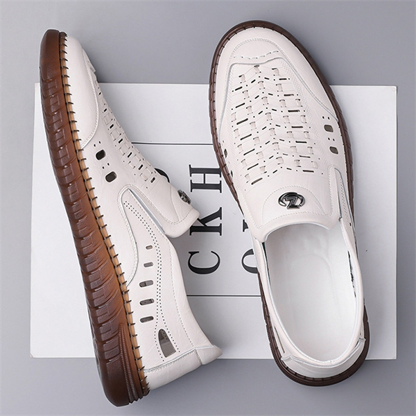 Men's genuine leather handmade non-slip soft sole casual sandals