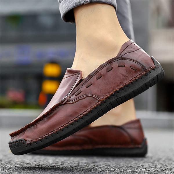 Men's genuine leather handmade soft-soled non-slip casual loafers