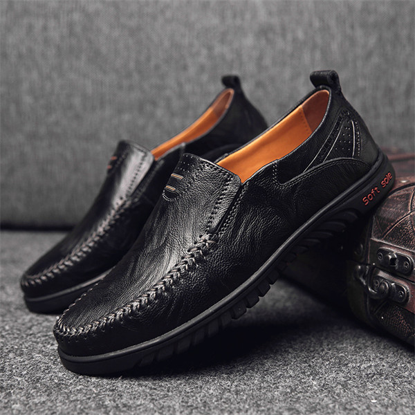 Mens Genuine Leather Soft Insole Casual Business Slip On Loafers