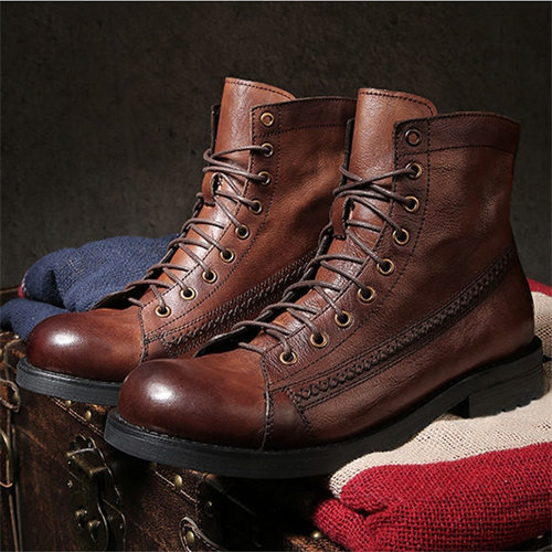 Mens Genuine Leather Waterproof Non-slip Arch Support Hiking Casual Chukka Boots