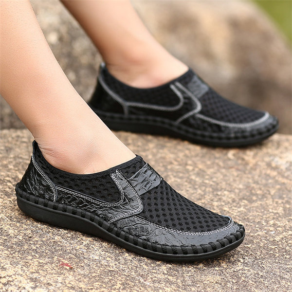 Mens Hand Stitching Breathable Honeycomb Slip-on Casual Shoes