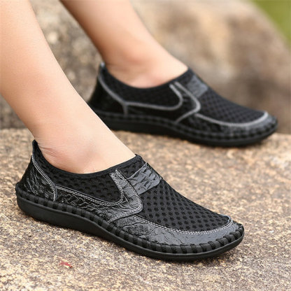 Mens Hand Stitching Breathable Honeycomb Slip-on Casual Shoes