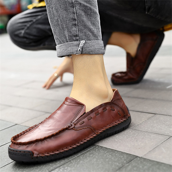 Men's genuine leather handmade soft-soled non-slip casual loafers
