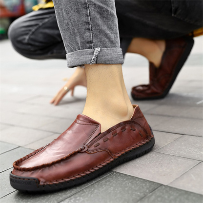 Men's genuine leather handmade soft-soled non-slip casual loafers