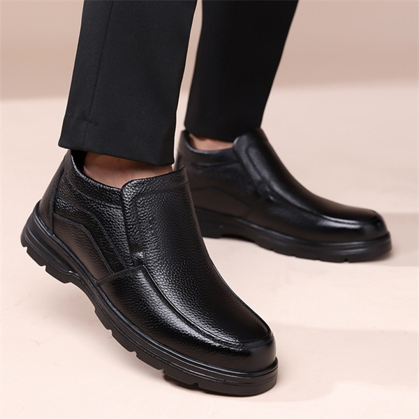 Men's Genuine Leather Waterproof Wool Lined Soft-Sole Loafers | Warm & Comfortable