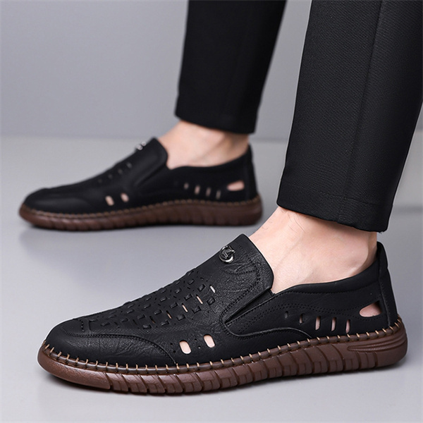 Men's genuine leather handmade non-slip soft sole casual sandals