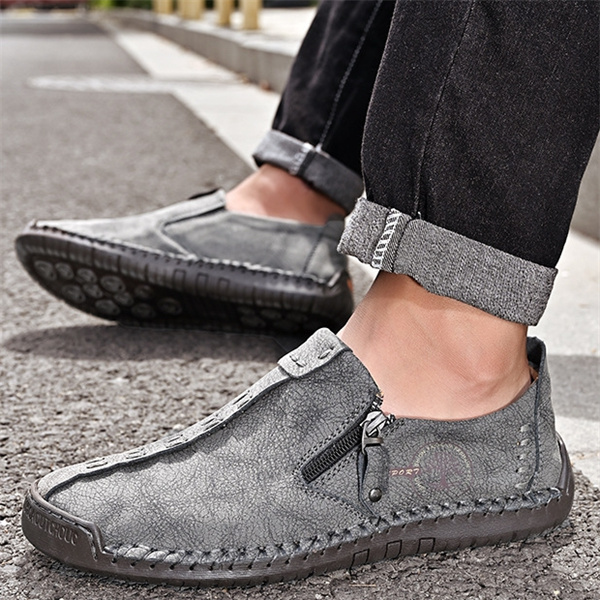 Men's handmade genuine leather non-slip soft sole casual loafers
