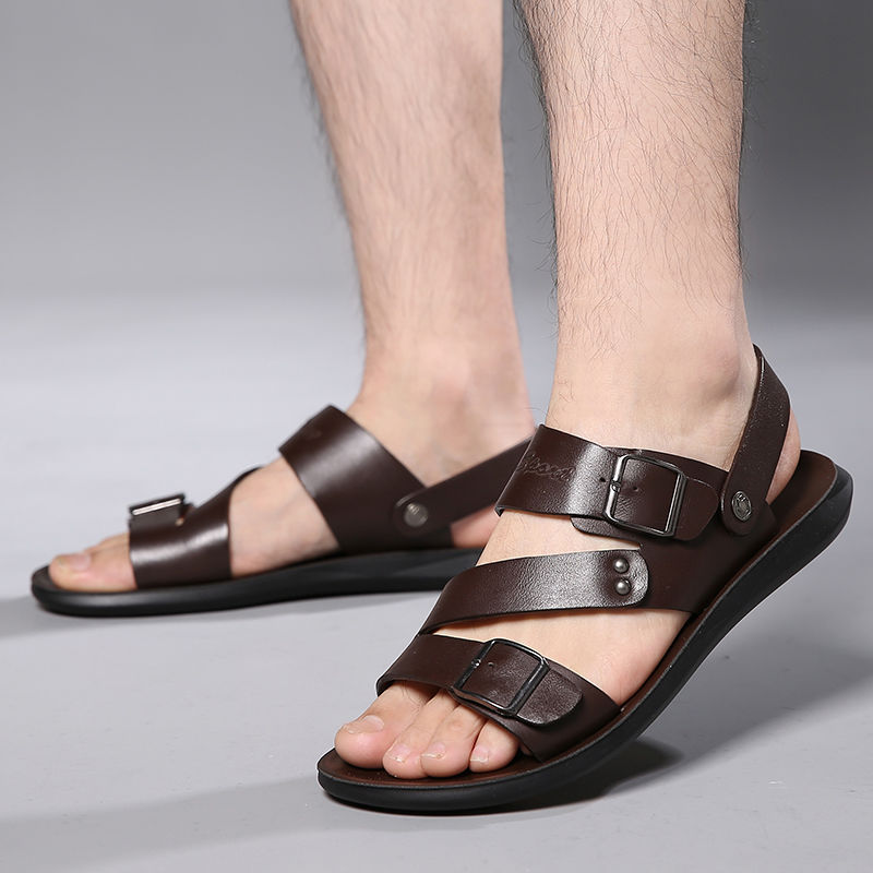 Mens Casual Comfy Soft Sole Non-Slip  Leather Sandals-MENSZONES