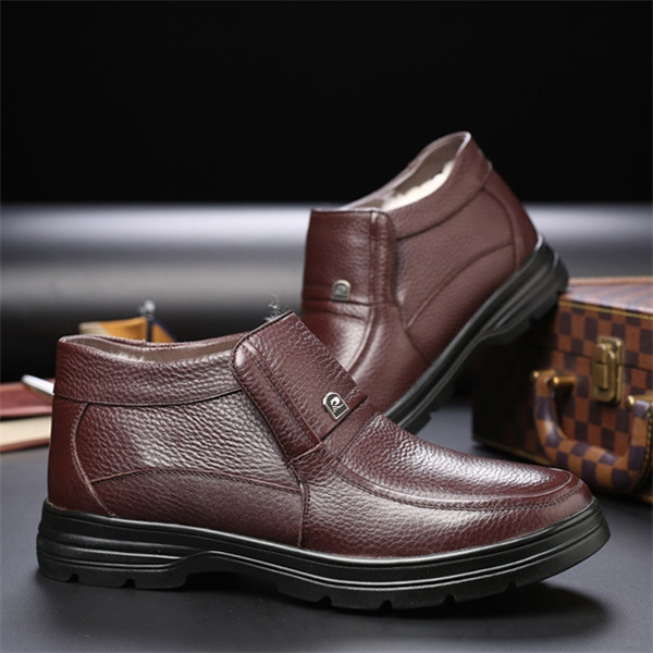 Men's Genuine Leather Waterproof Wool Lined Soft-Sole Loafers | Warm & Comfortable