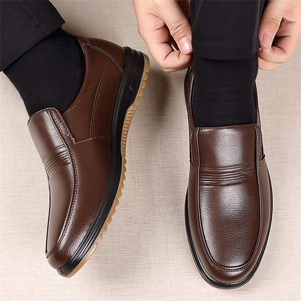 Men's genuine leather non-slip soft insole business loafers-MENSZONES