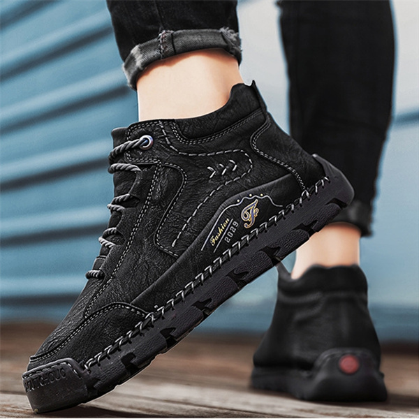 Men's genuine leather handmade non-slip waterproof casual shoes-MENSZONES