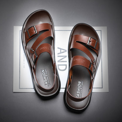 Mens Casual Comfy Soft Sole Non-Slip  Leather Sandals-MENSZONES