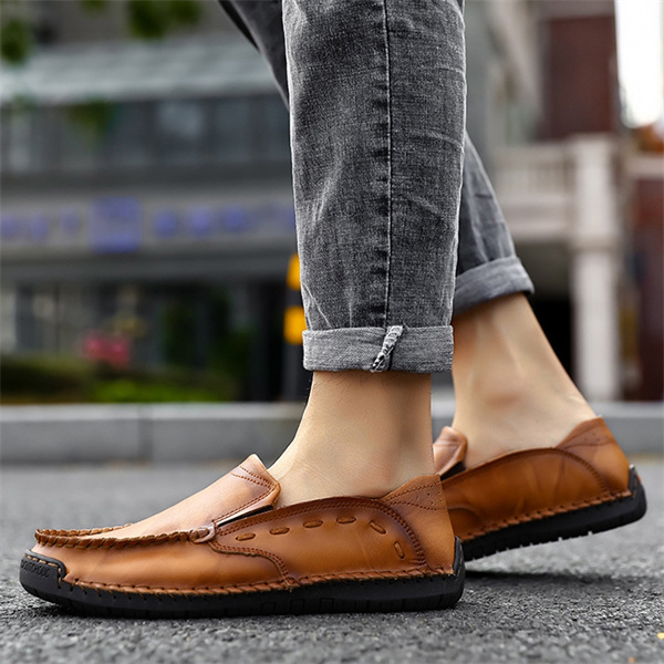 Men's genuine leather handmade soft-soled non-slip casual loafers