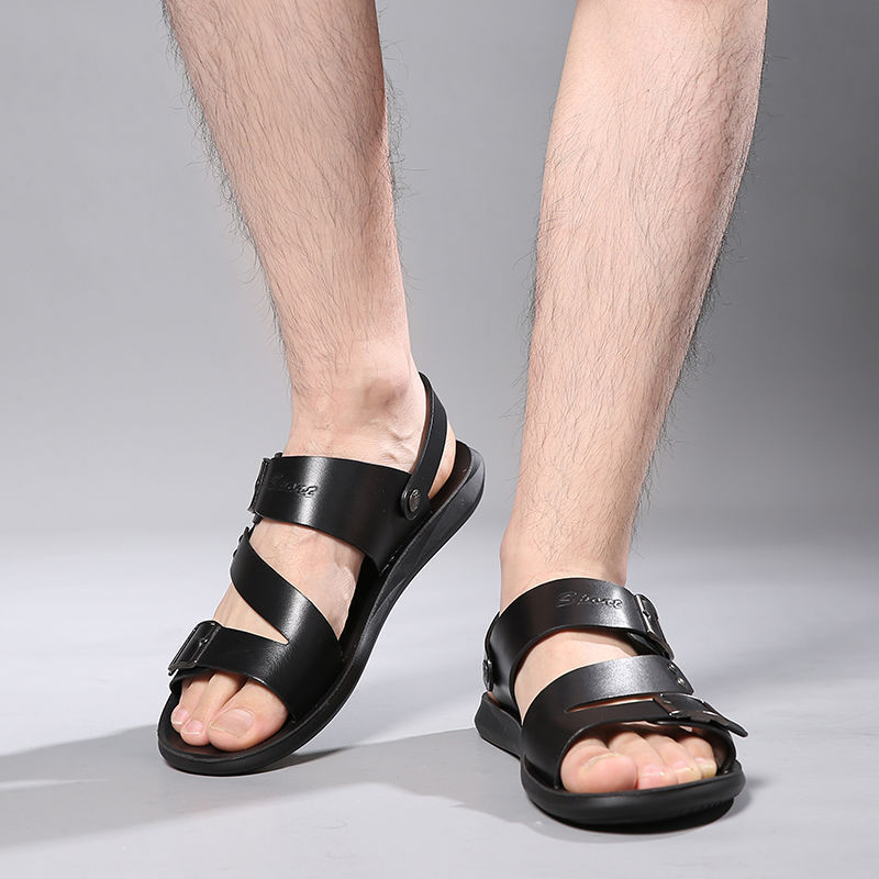 Mens Casual Comfy Soft Sole Non-Slip  Leather Sandals-MENSZONES