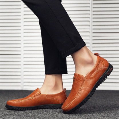 Mens Genuine Leather Soft Insole Casual Business Slip On Loafers