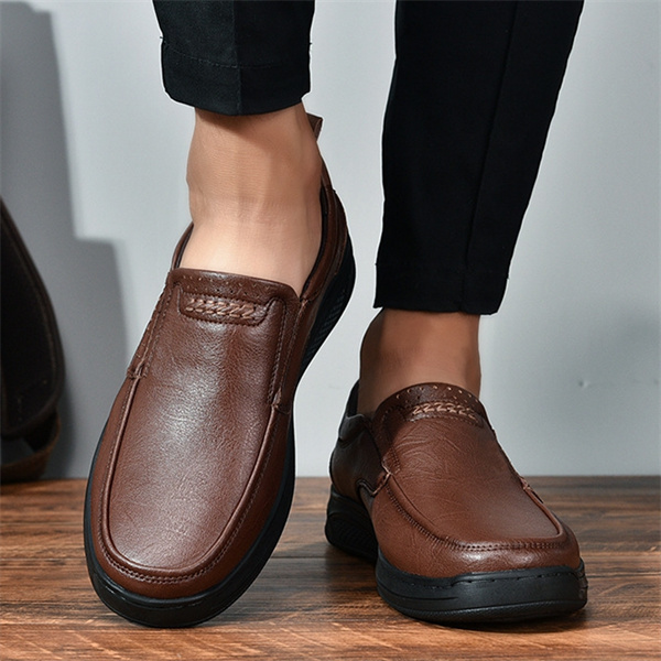 Men's genuine leather non-slip padded slip-on casual loafers