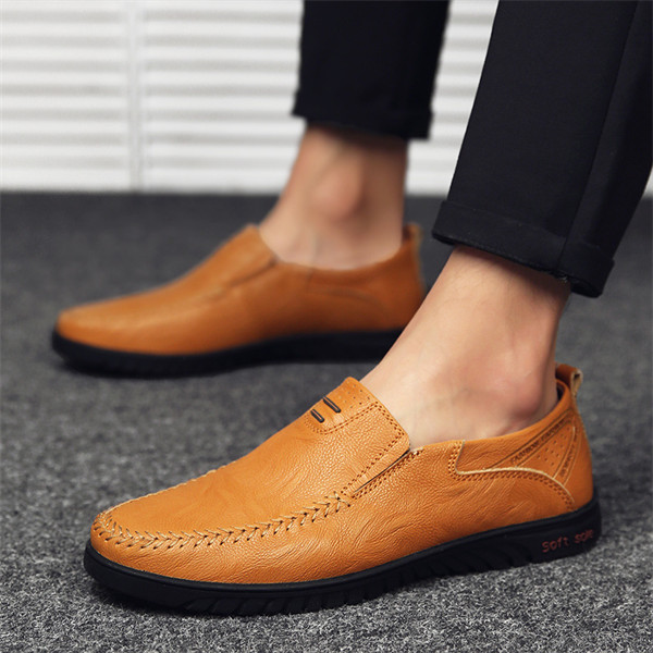 Mens Genuine Leather Soft Insole Casual Business Slip On Loafers
