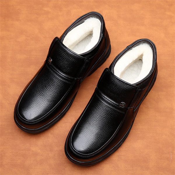 Men's Genuine Leather Waterproof Wool Lined Soft-Sole Loafers | Warm & Comfortable