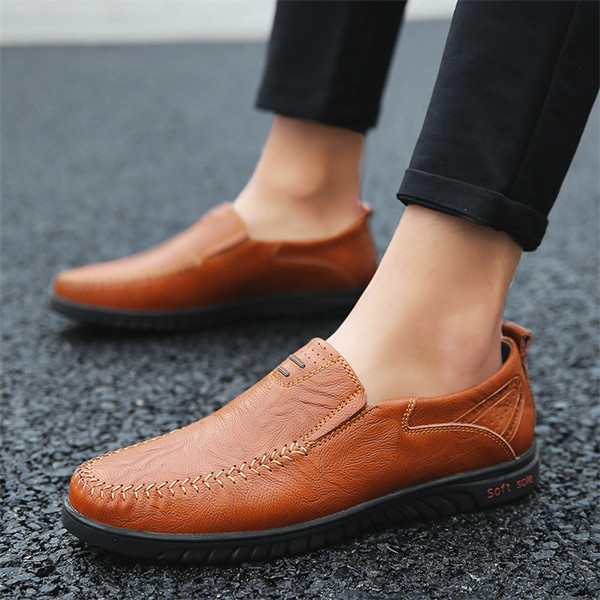 Mens Genuine Leather Soft Insole Casual Business Slip On Loafers