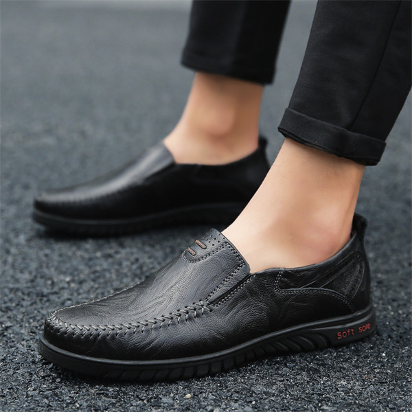 Mens Genuine Leather Soft Insole Casual Business Slip On Loafers