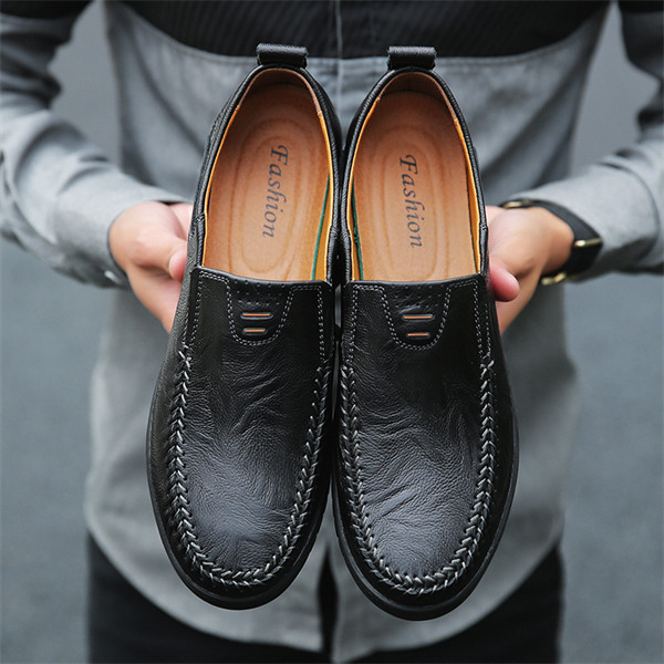 Mens Genuine Leather Soft Insole Casual Business Slip On Loafers