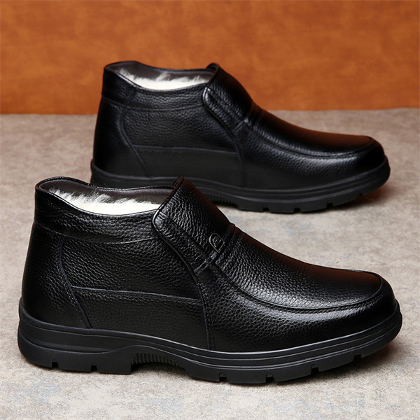 Men's Genuine Leather Waterproof Wool Lined Soft-Sole Loafers | Warm & Comfortable