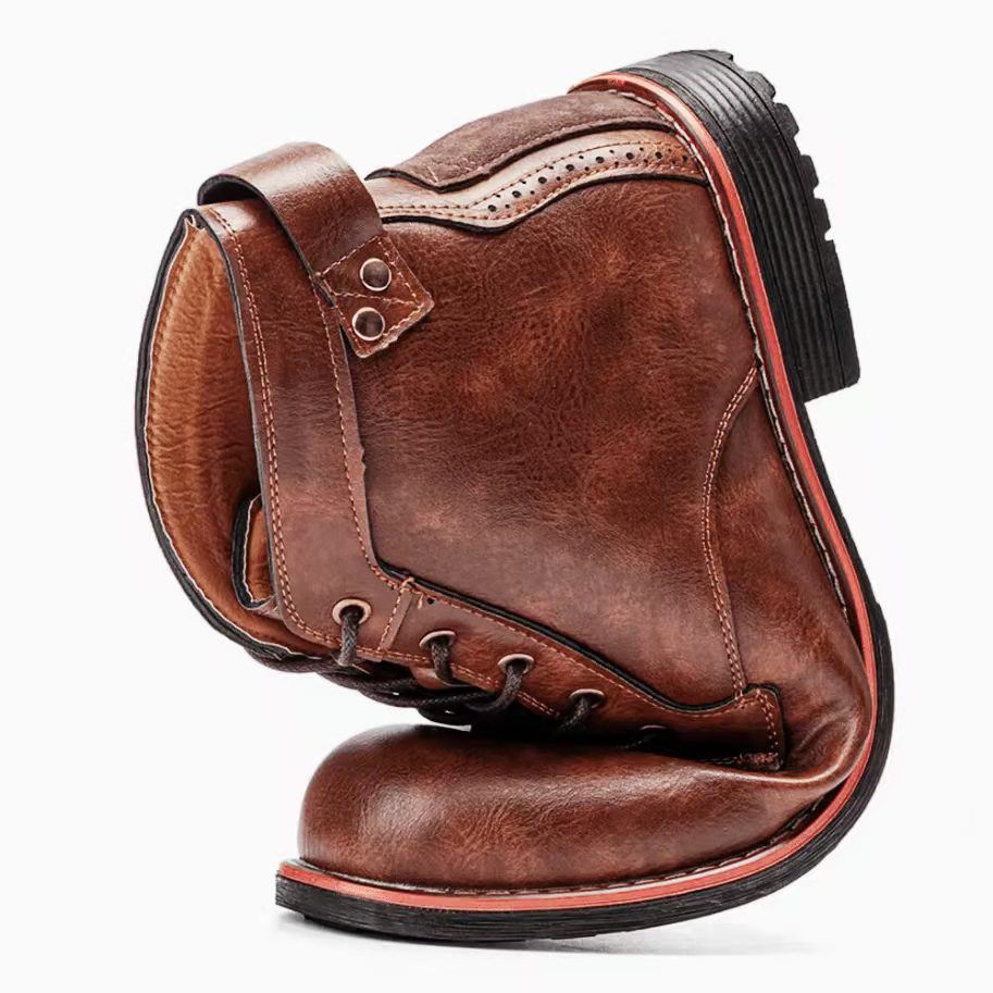 Mens Genuine Leather Waterproof Non-slip Arch Support Hiking Casual Chukka Boots-MENSZONES