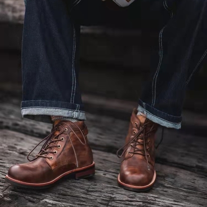 Mens Genuine Leather Waterproof Non-slip Arch Support Hiking Casual Chukka Boots-MENSZONES