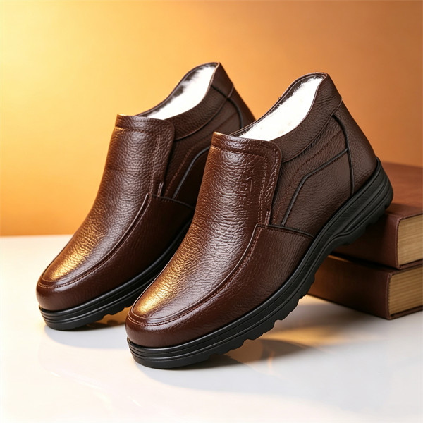 Men's Genuine Leather Waterproof Wool Lined Soft-Sole Loafers | Warm & Comfortable