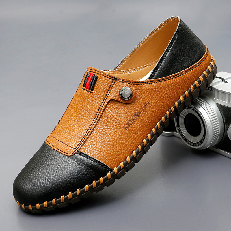 Men's Casual Leather Loafers – Slip-On Two-Tone Driving Shoes with Non-Slip Sole for Daily Wea