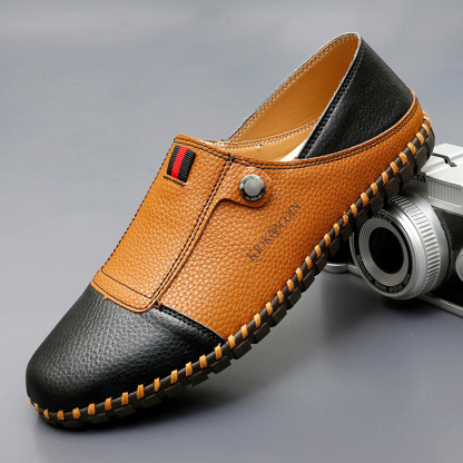 Men's Casual Leather Loafers – Slip-On Two-Tone Driving Shoes with Non-Slip Sole for Daily Wea