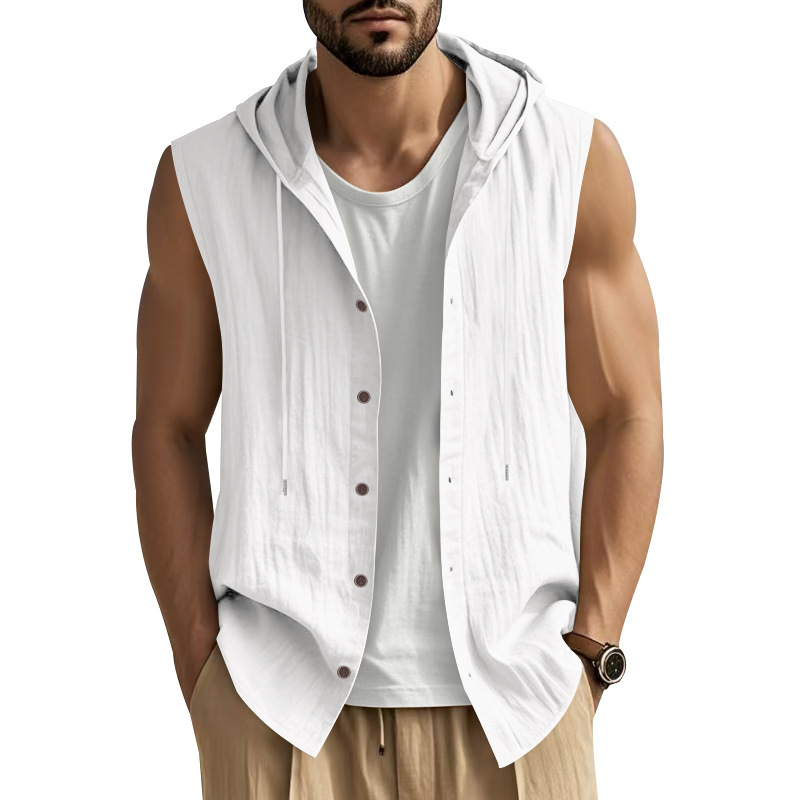 Men's Casual Loose Fit Linen Hooded Shirt