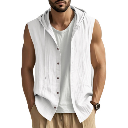 Men's Casual Loose Fit Linen Hooded Shirt