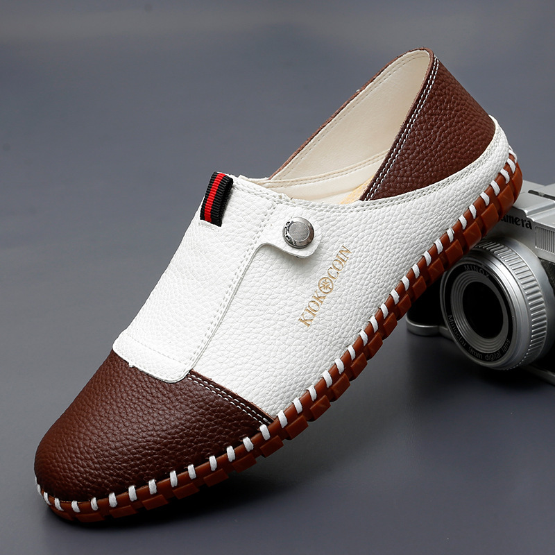 Men's Casual Leather Loafers – Slip-On Two-Tone Driving Shoes with Non-Slip Sole for Daily Wea