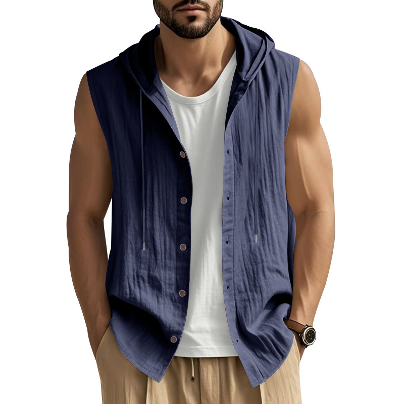 Men's Casual Loose Fit Linen Hooded Shirt