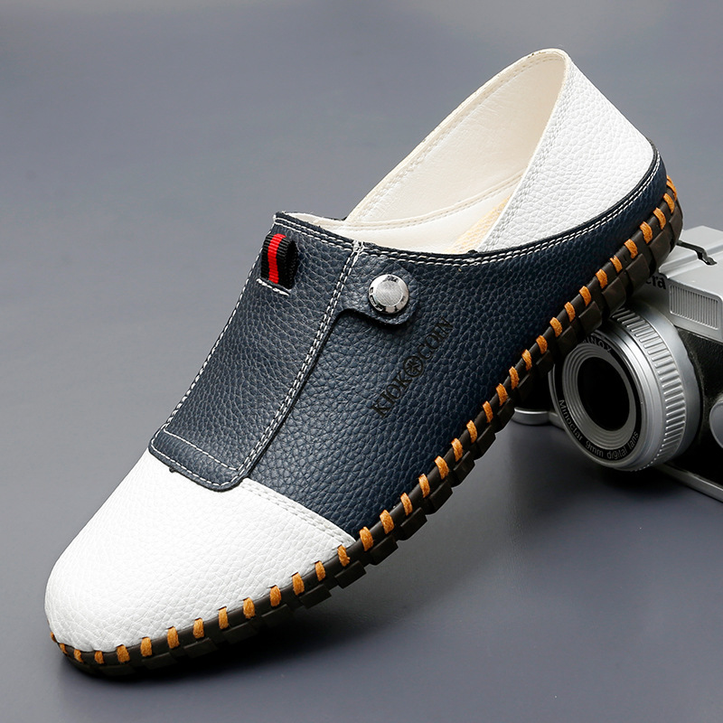 Men's Casual Leather Loafers – Slip-On Two-Tone Driving Shoes with Non-Slip Sole for Daily Wea